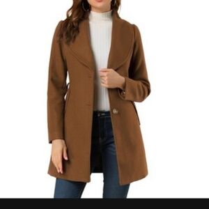 Womens down collar single breasted belted coat Brown M